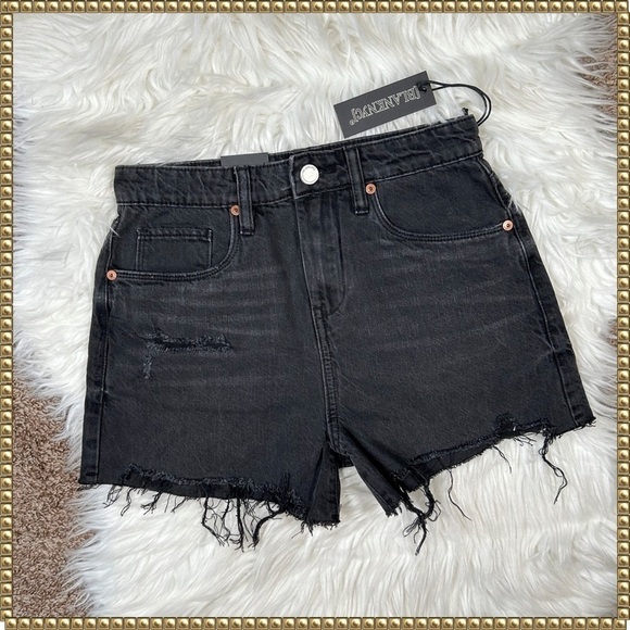 Blank NYC Reeve High Rise Distressed Black Jean Shorts - Picture 1 of 7